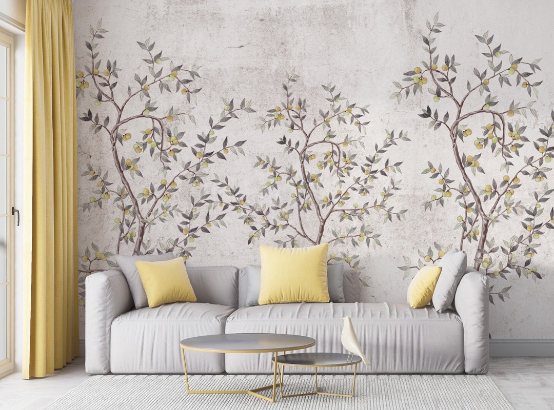 Lemon Tree Peel and Stick Wallpaper | Floral Removable Wall Mural - Etsy