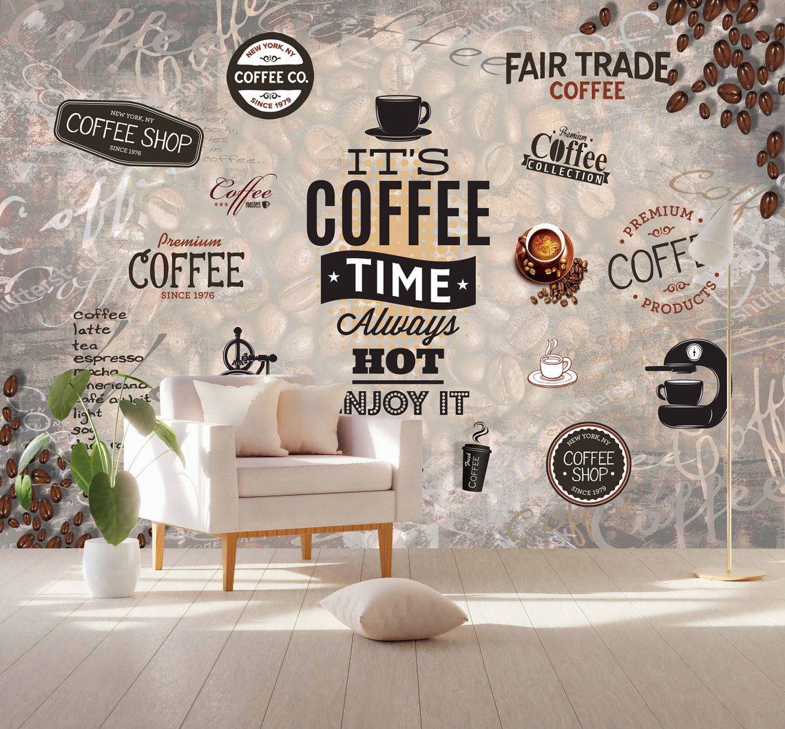 Coffee Themed Wallpaper / Coffee Wallpaper / Cafe Wallpaper / | Etsy