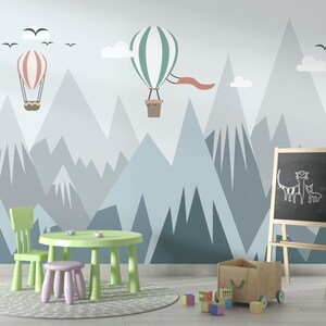 Snowy Mountain Wallpaper Kids Wall Mural Air Balloons Peel and Stick ...