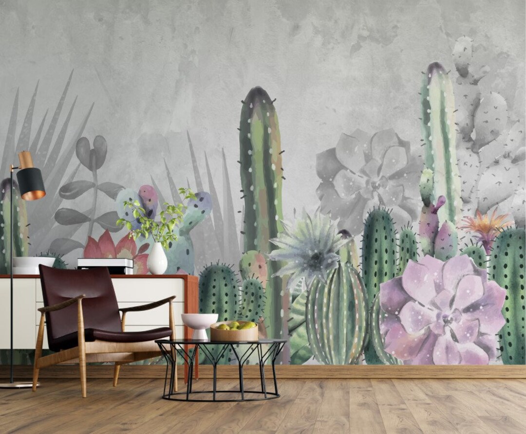 Saguaro Wallpaper / Green Desert Cactus Wallpaper / Watercolor - Etsy