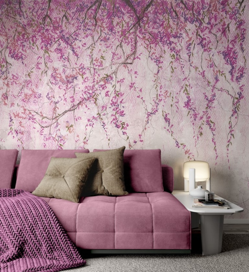 Sakura Flowers Wallpaper Cherry Tree Peel and Stick Wall Mural Vintage Style Wall Decor image 1