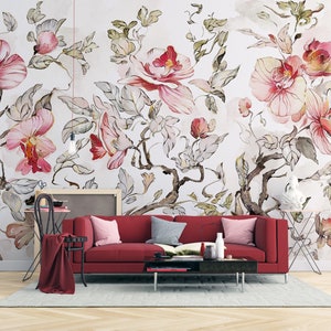French Flowers Wallpaper Peel and Stick Floral Wall Mural 70’s Wall Decoration Removable