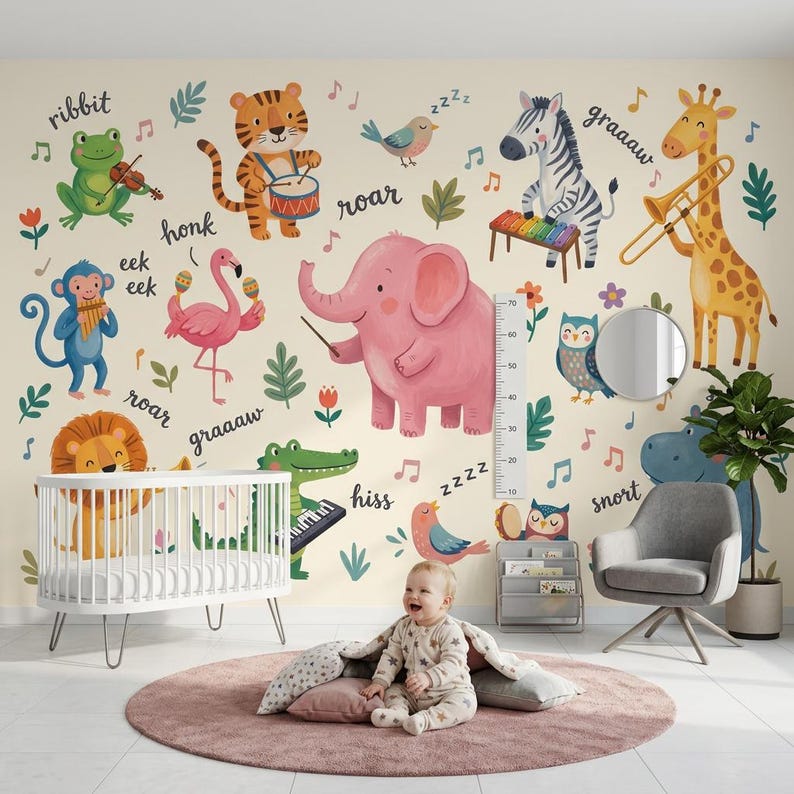 Instrument Land Kids Wallpaper Cute Animals Removable Peel and Stick Musical ...