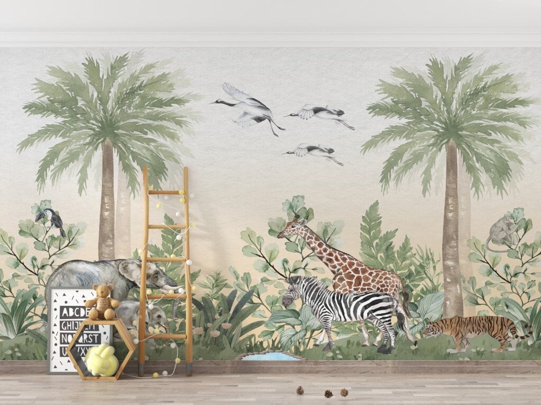 African Wild Animals Peel and Stick Wallpaper / Wallpaper for Kids Room ...
