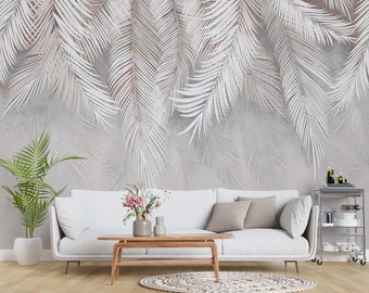 Abstract Areka Palm Plant on Gray Background Luxury Decorative Wallpaper Self Adhesive Peel and Stick Wall Decor House Design Removable