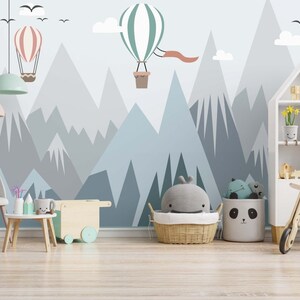 Snowy Mountain Wallpaper Kids Wall Mural Air Balloons Peel and Stick ...