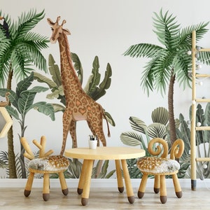 Giraffe Wallpaper / Palm Trees Wallpaper / Coconut Trees Wallpaper / Animal Wallpaper / Peel & Stick Wallpaper /Kids Room Wallpaper