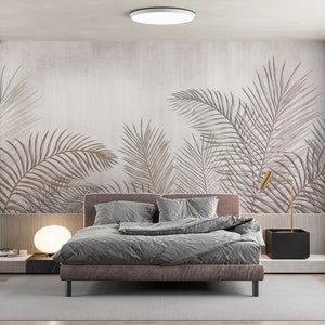 Carta da parati con foglie, piante botaniche, decorazione da parete, murale astratto staccabile e attaccabile