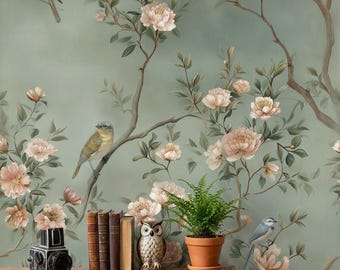 Muted Green Wallpaper Classic Removable Peel And Stick Floral Wall Double Roll