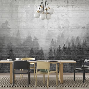 Pine Tree Wallpaper Nebligen Wald Wand-Dekor Natur Schälen und Stick Wandbild