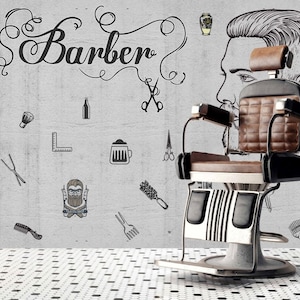 Barber Themed Haircut Supplies Wallpaper / Hairdresser Wallpaper /  Peel & Stick Wallpaper / Removable Wallpaper
