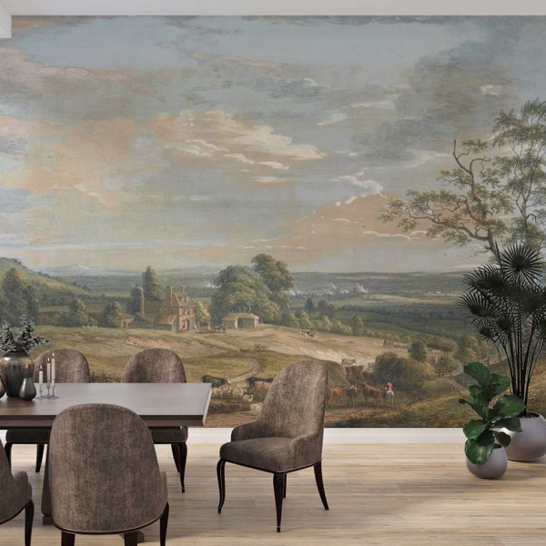 Fondo de pantalla de paisaje de granja del siglo XVIII / Fondo de pantalla realista / Peel and Stick Wallpaper / Nature Wallpaper / Natural Wallpaper