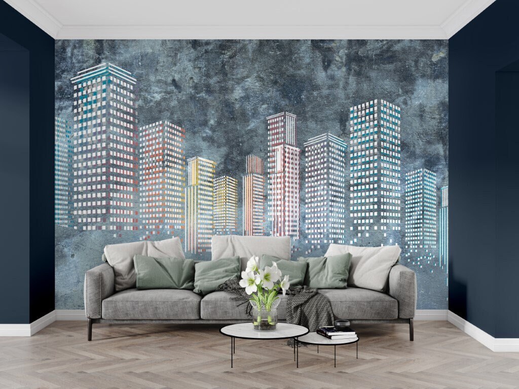 Wolkenkratzerstadt unter dunklen Wolken Schälen und aufkleben Tapete / Stadt  Tapete / Moderne Tapete / Luxus-Wanddekor / Abnehmbare Tapete - Etsy Schweiz, image size:1024x768