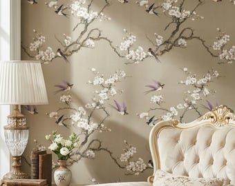 Floral Wallpaper Birds Removable Peel And Stick Vintage Wall Double Roll