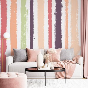 Papier peint à bandes colorées verticales, art moderne, décoration murale autocollante