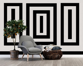 Black Wallpaper / Geometric Shapes Wallpaper / Modern Wallpaper / Adhesive Wallpaper / Peel and Stick Wallpaper / Removable Wallpaper