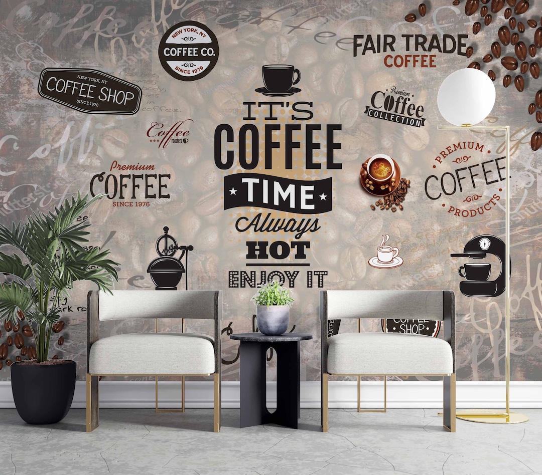 Coffee Themed Wallpaper / Coffee Wallpaper / Cafe Wallpaper / Peel ...