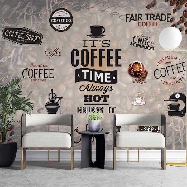 Coffee Themed Wallpaper / Coffee Wallpaper / Cafe Wallpaper /  Peel & Stick Wallpaper / Removable Wallpaper