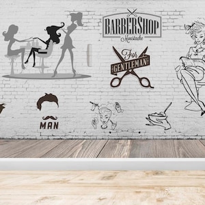 Hairdresser Wallpaper Barber Shop Wall Decor Woman Figures Peel and Stick Wall Mural