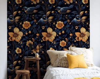 Midnight Garden Wallpaper Botanical Removable Peel And Stick Floral Wall Double Roll