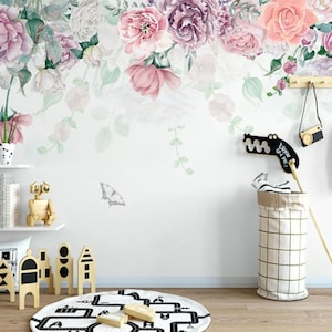 Wildflowers Wallpaper / Abstract Wall Murals / Floral Peel and Stick Wallpaper