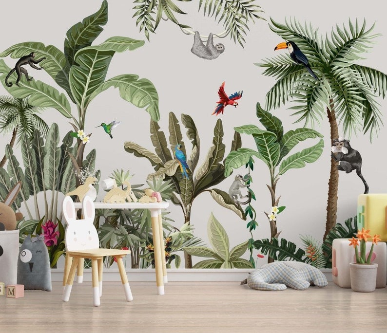 Amazon Jungle Animals Peel and Stick Wallpaper / Tropical Etsy