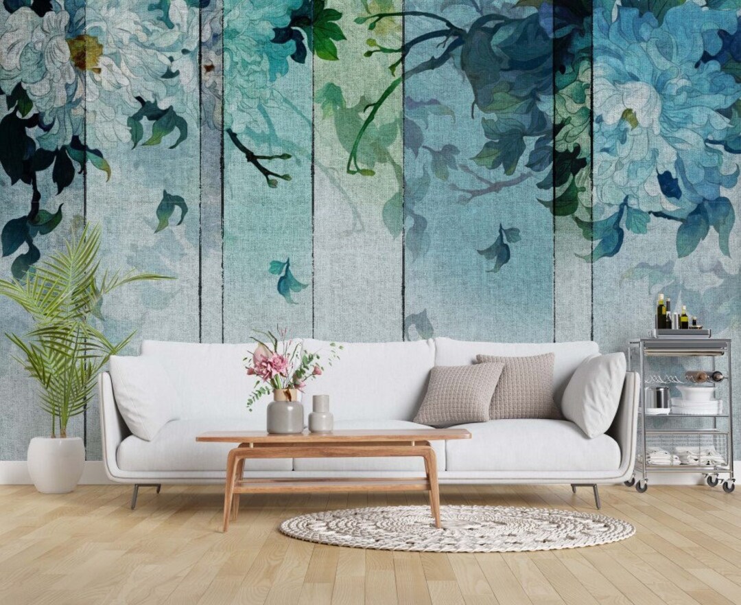 Floral Wallpaper Watercolor Wall Mural Flower Peel and Stick Wall Decor ...