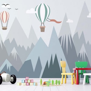 Snowy Mountain Wallpaper Kids Wall Mural Air Balloons Peel and Stick ...