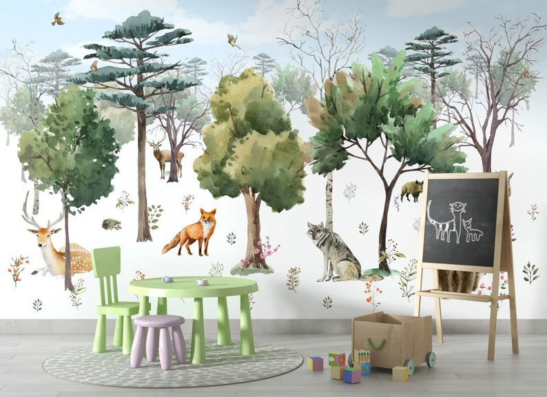 Cartoon Wallpaper / Wild Animals Wallpaper / Wallpaper for Etsy