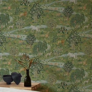 William Morris Owl & Willow Wallpaper - Unicorni, leoni, scene di foresta, murale moderno con design arazzo