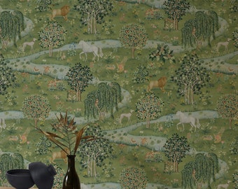William Morris Owl & Willow Wallpaper - Unicorni, leoni, scene di foresta, murale moderno con design arazzo