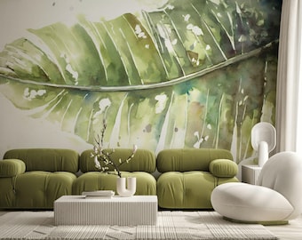 Adesivo da parete moderno con foglie di palma e banana, motivo floreale tropicale, autoadesivo, decorazione da parete, rimovibile