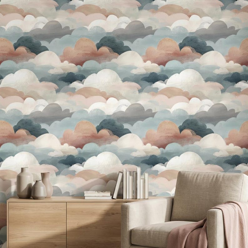 Clouds Wallpaper Abstract Removable Peel and Stick Modern Wall Double ...