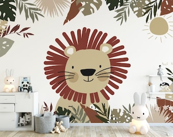 Papel tapiz con cara de león bebé / Papel tapiz de animales africanos / Papel tapiz despegable y adhesivo / Papel tapiz para habitación de niños / Papel tapiz removible