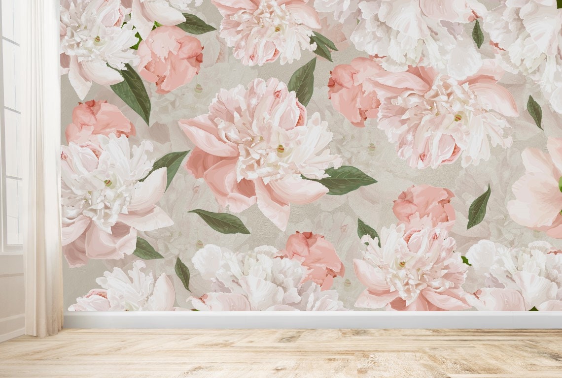 Roze witte rozen behang Vintage bloemen Peel and Stick-muurschildering Room  Decor - Etsy België, image size:1140x768