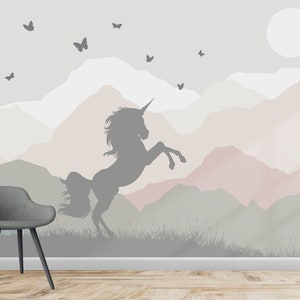 Carta da parati unicorno / Carta da parati luna piena / Carta da parati colorata / Carta da parati montagna / Carta da parati adesiva / Carta da parati staccabile e adesiva