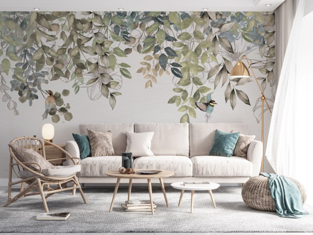 Green Ivy Leaves Luxury Floral Baackground Wallpaper Removable Peel