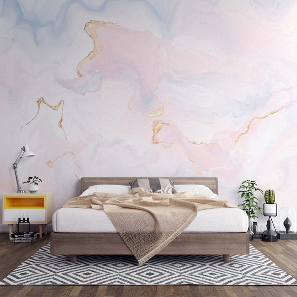 Pink Blue Marble Texture Wallpaper / Soft Color Wallpaper / Luxury Wallpaper / Background Wallpaper /  Peel & Stick Wallpaper