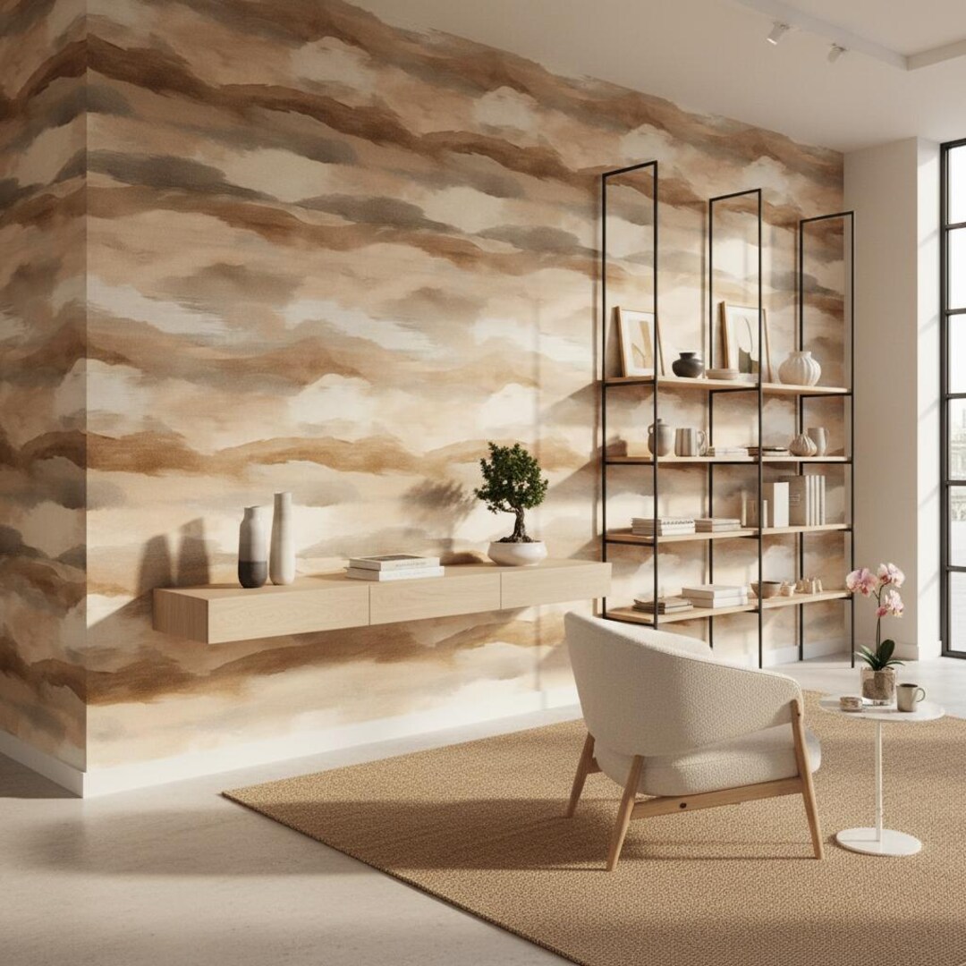 Abstract Landscape Wallpaper Minimalist Peel and Stick Earthy Wall ...