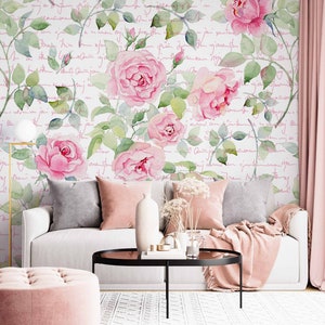 Pink Rose Bouquet Design Wallpaper / Flowers Wallpaper / Luxury Wallpaper / Floral Wallpaper /  Peel & Stick Wallpaper / Removable