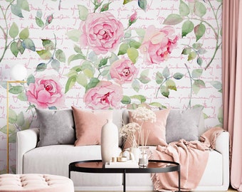 Roze roos boeket ontwerp behang / bloemen behang / luxe behang / bloemen behang / Peel & Stick behang / Verwijderbaar