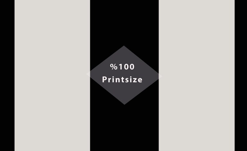 Puede incluir: Un gr&aacute;fico negro en forma de diamante con texto blanco que dice "%100 Printsize".