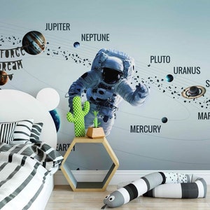 Carta da parati astronauta / Carta da parati sistema solare / Carta da parati pianeti / Carta da parati spazio / Carta da parati staccabile e adesiva / Decorazione murale / Rimovibile