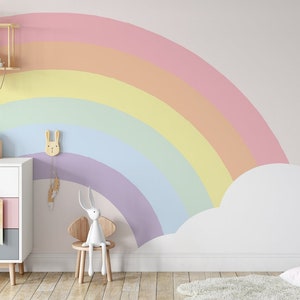 Half Rainbow and Cloud Background Wallpaper Self Adhesive Peel and Stick Wall Decoration Minimalistic Scandinavian Removable