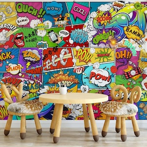 Carta da parati multicolore / Carta da parati graffiti / Carta da parati pop-up / Carta da parati adesiva / Carta da parati staccabile e adesiva / Rimovibile / Asilo nido