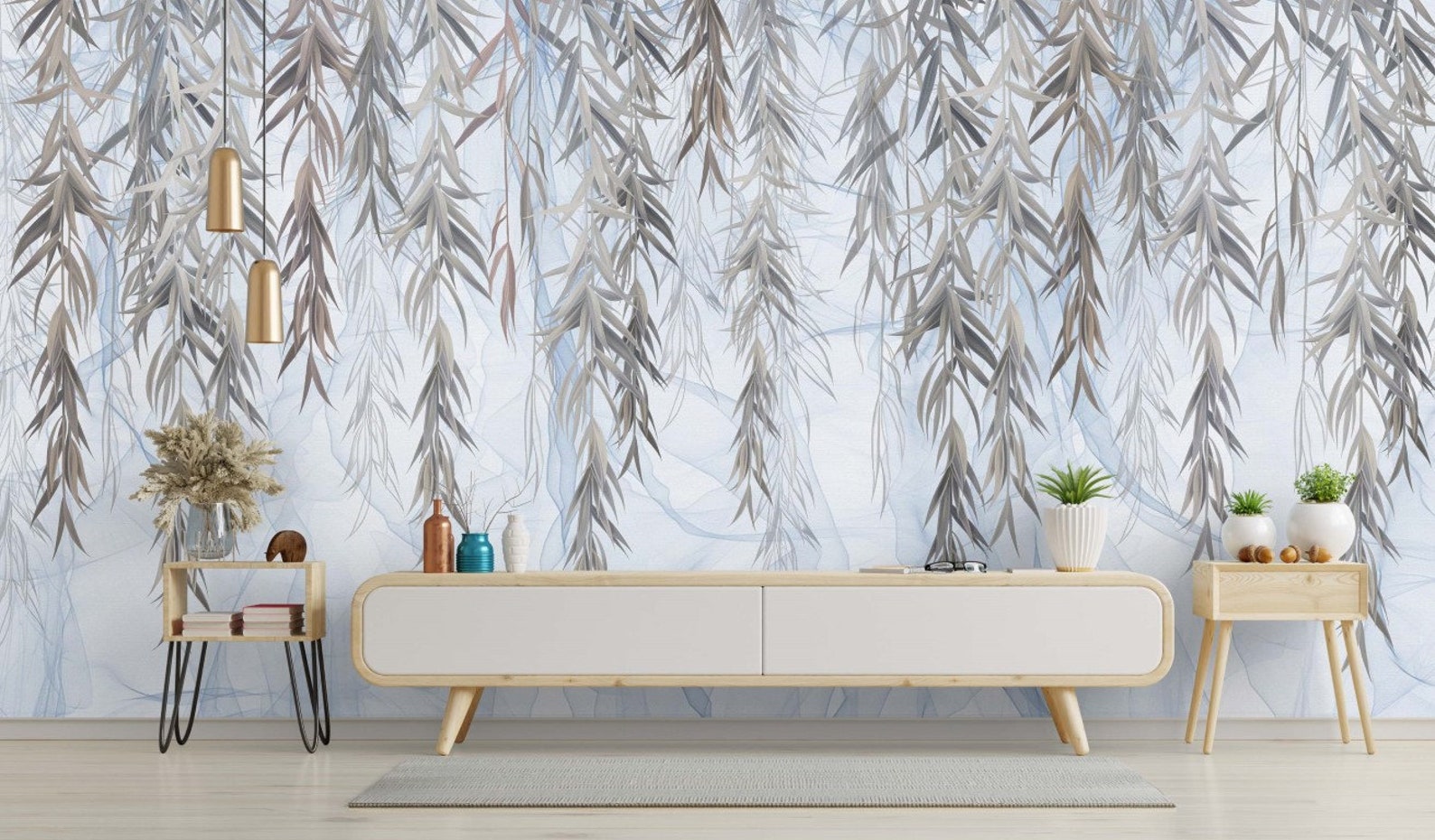 Willow Branches Wallpaper / Gray Concrete Wallpaper / Floral - Etsy
