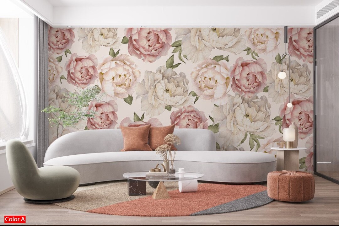 Peony Flowers Peel and Stick Wallpaper / Luxury Floral Wallpaper ...