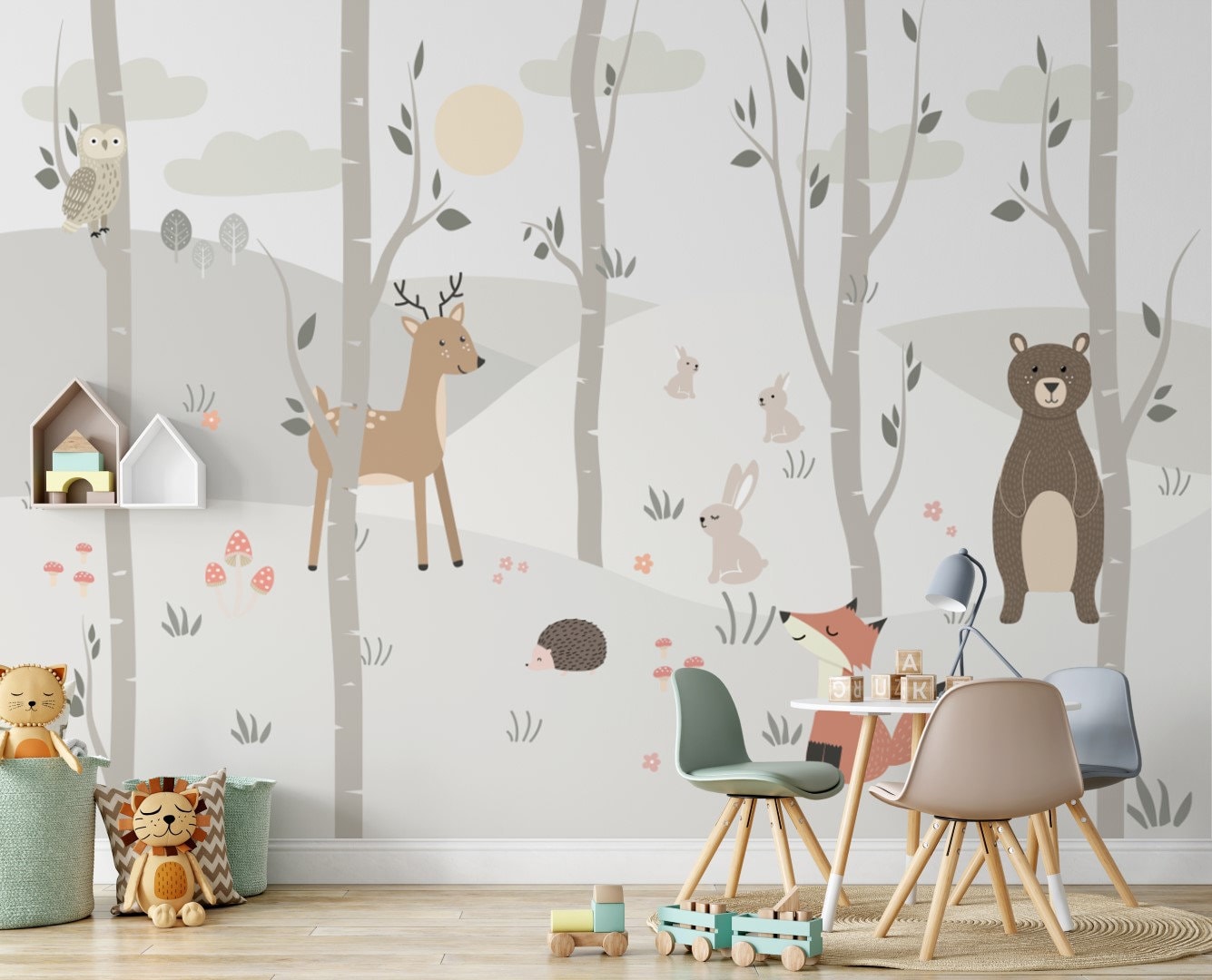 Pastel Toned Cute Forest Themed Peel and Stick Wallpaper | Etsy