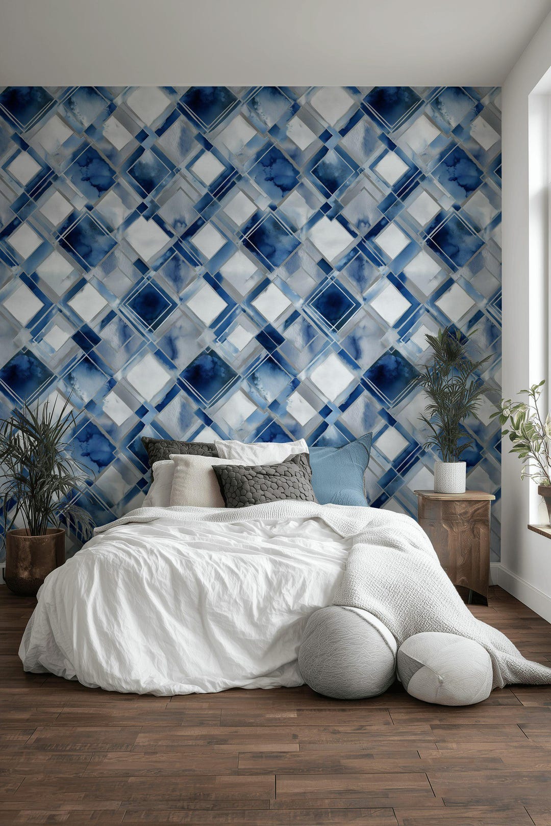 Blue Geometric Wallpaper Modern Removable Peel and Stick Abstract Wall ...