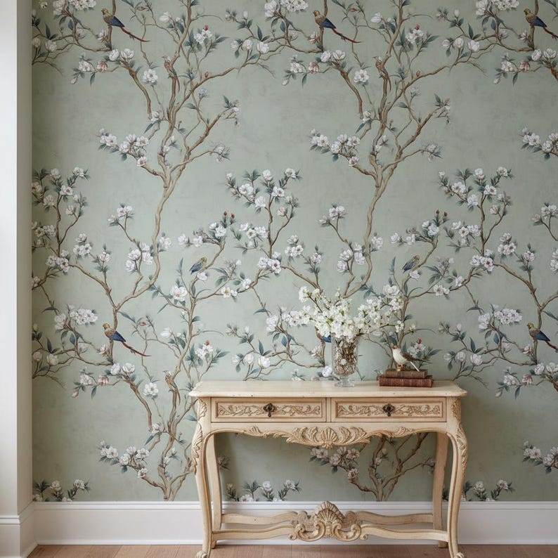 Floral Wallpaper Birds Removable Peel and Stick Vintage Wall Double ...